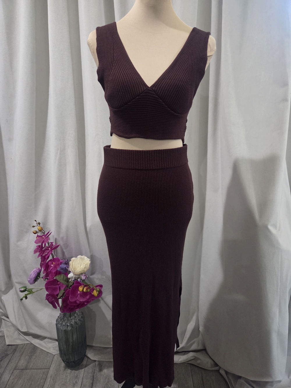 Sincerely Jules Ribbed Maxi Skirt Set - Brown